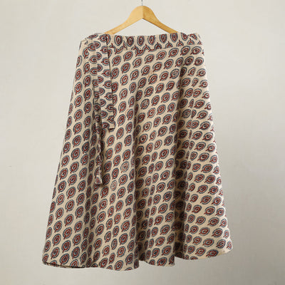 Beige - Ajrakh Block Printed Cotton Wrap Around Skirt 20