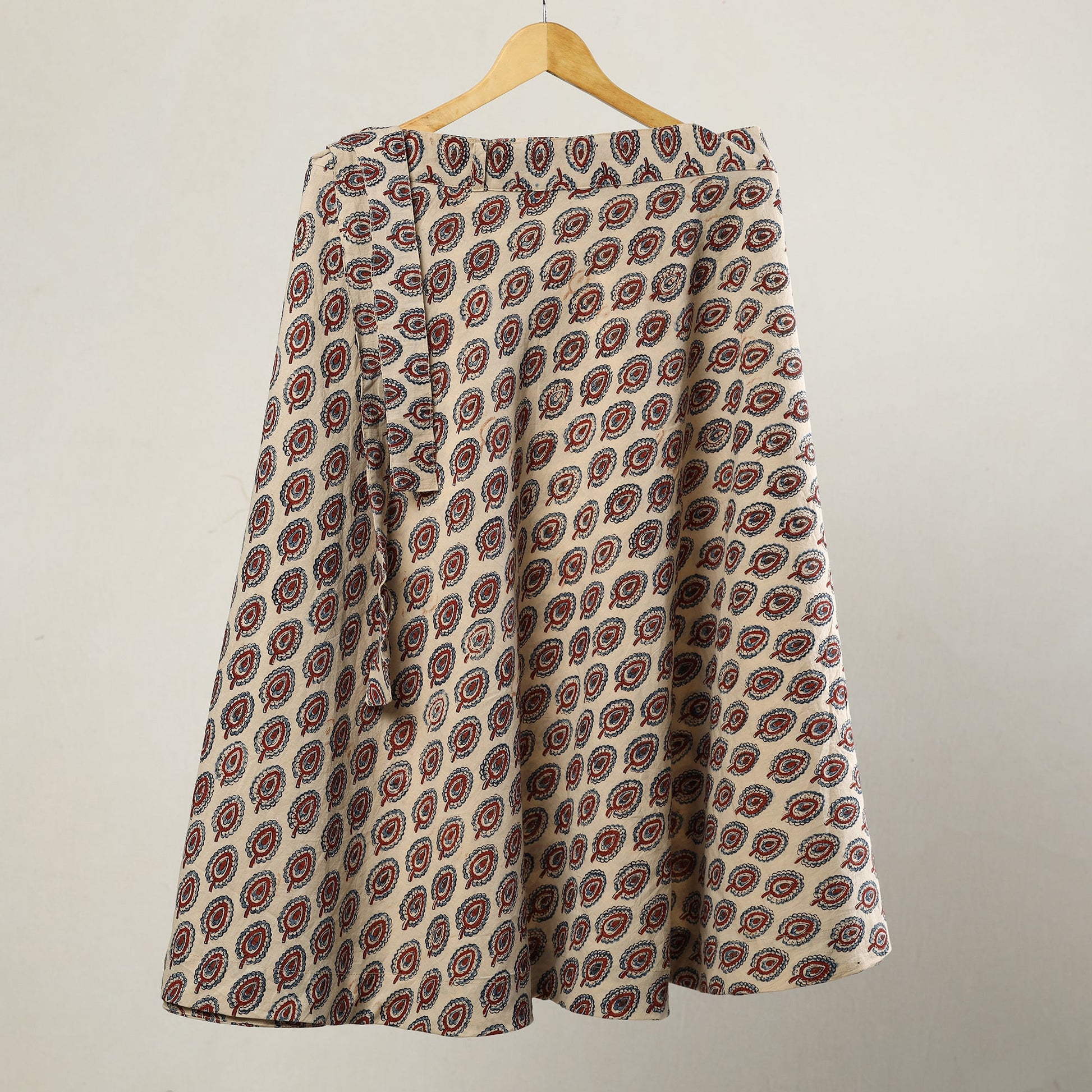 Beige - Ajrakh Block Printed Cotton Wrap Around Skirt 20