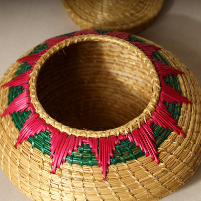 Beige - Handmade Sikki Grass Multipurpose Basket with Lid (Big)