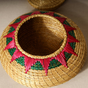 Beige - Handmade Sikki Grass Multipurpose Basket with Lid (Big)