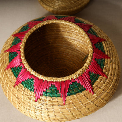Beige - Handmade Sikki Grass Multipurpose Basket with Lid (Big)