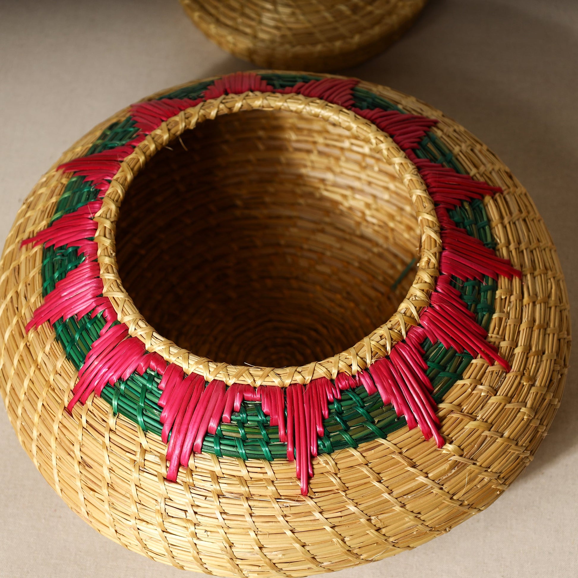 Beige - Handmade Sikki Grass Multipurpose Basket with Lid (Big)