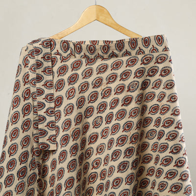 Beige - Ajrakh Block Printed Cotton Wrap Around Skirt 20