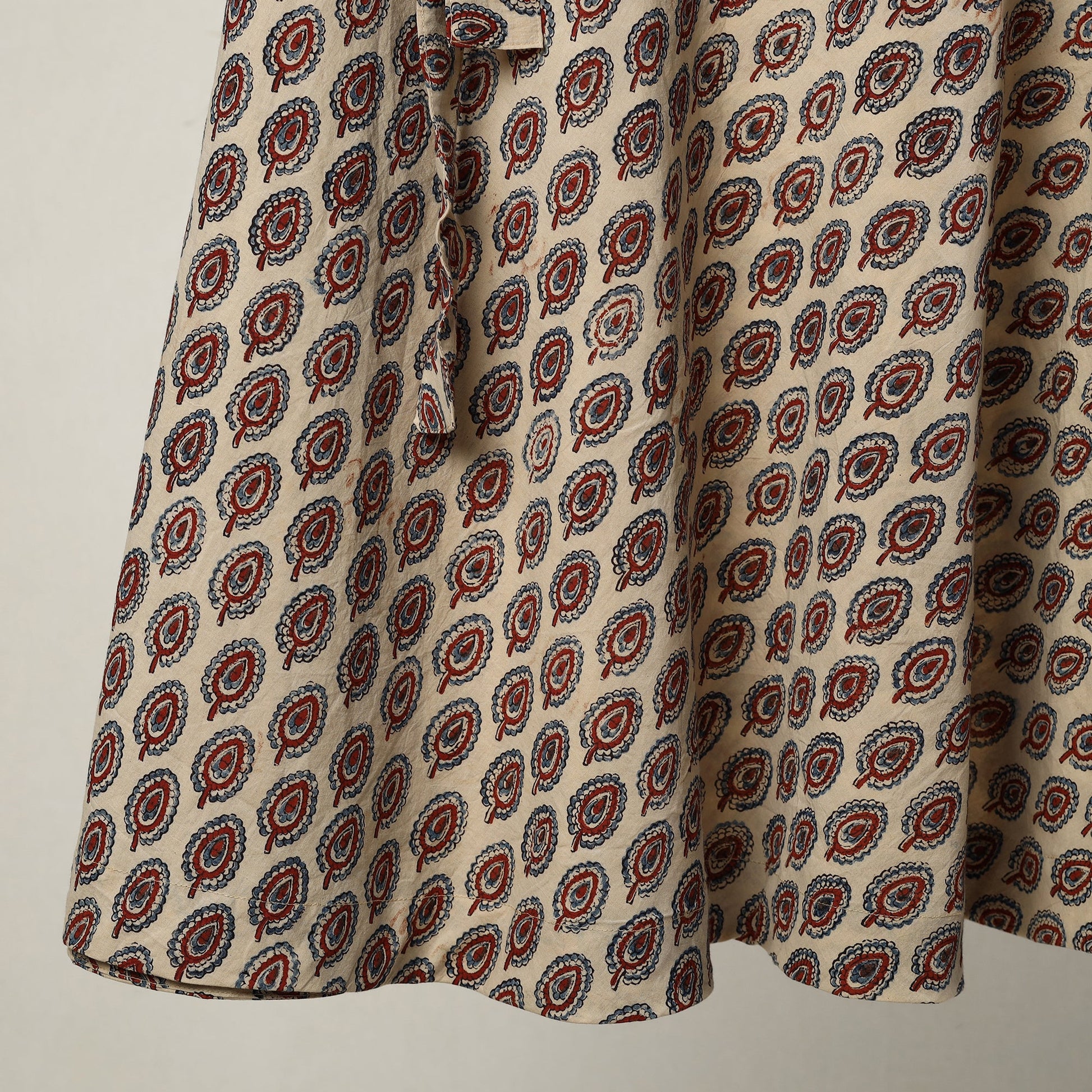 Beige - Ajrakh Block Printed Cotton Wrap Around Skirt 20