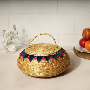 Beige - Handmade Sikki Grass Multipurpose Basket with Lid (Big)