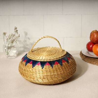 Beige - Handmade Sikki Grass Multipurpose Basket with Lid (Big)