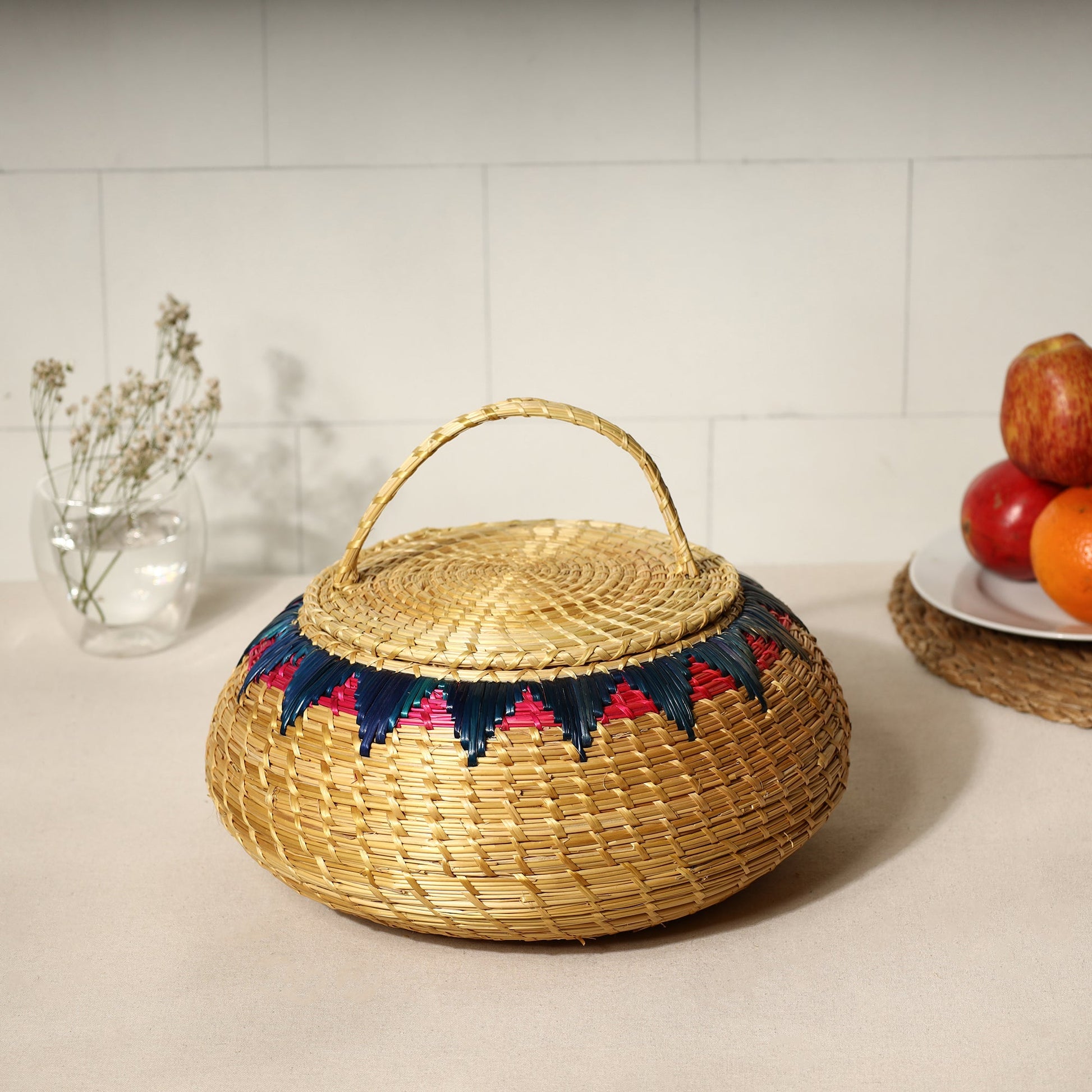 Beige - Handmade Sikki Grass Multipurpose Basket with Lid (Big)