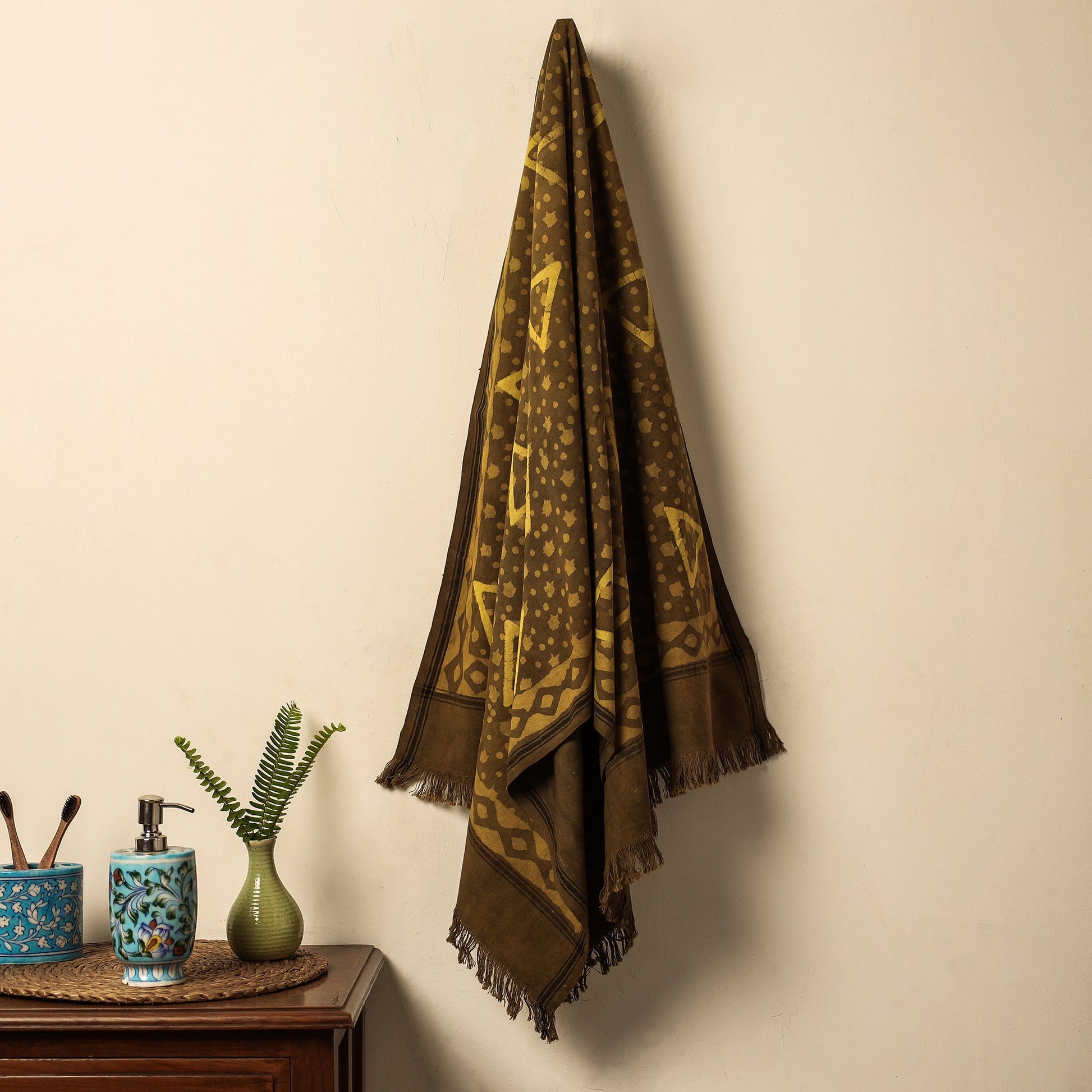 Brown - Jhiri Handloom Hand Block Printed Pure Cotton Towel