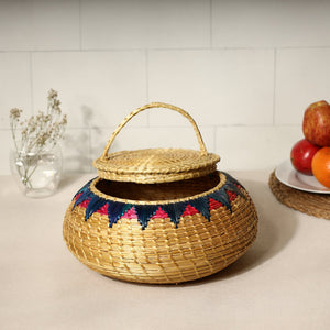 Beige - Handmade Sikki Grass Multipurpose Basket with Lid (Big)