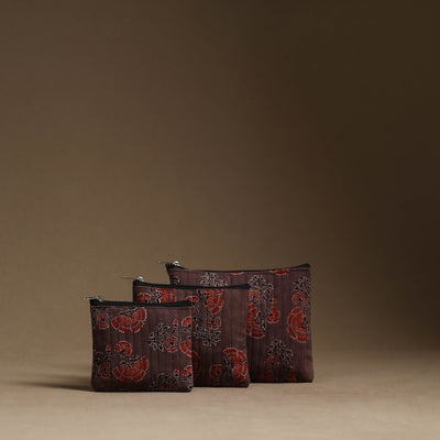Brown - Handmade Cotton Multipurpose Utility Pouches (set of 3) 46