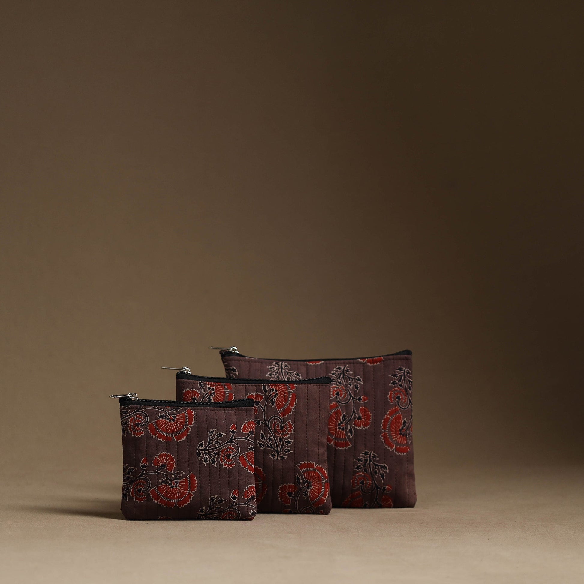 Brown - Handmade Cotton Multipurpose Utility Pouches (set of 3) 46