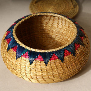 Beige - Handmade Sikki Grass Multipurpose Basket with Lid (Big)