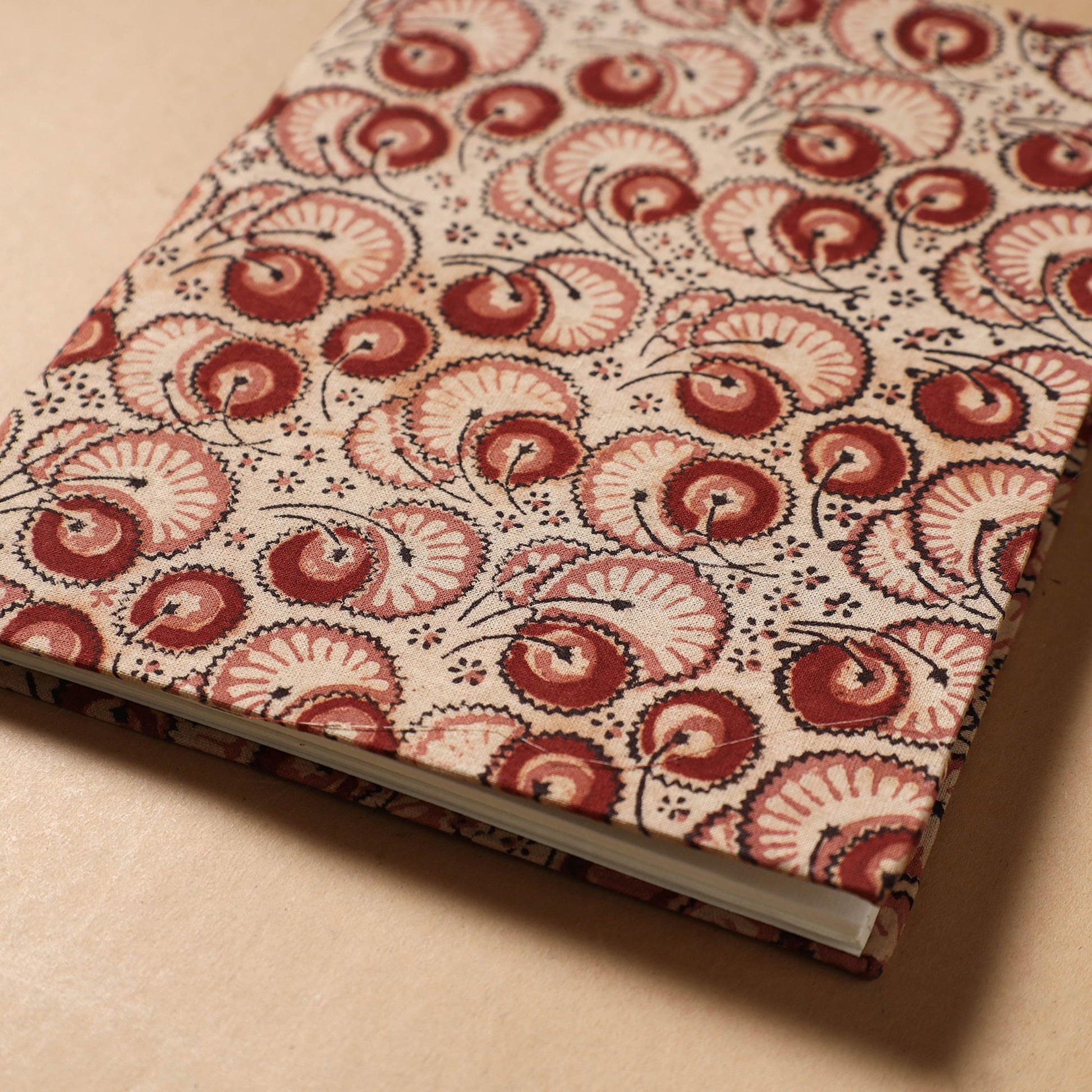 Beige - Kalamkari Fabric Cover Handmade Paper Notebook (9 x 7 in)