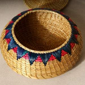 Beige - Handmade Sikki Grass Multipurpose Basket with Lid (Big)