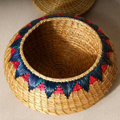 Beige - Handmade Sikki Grass Multipurpose Basket with Lid (Big)