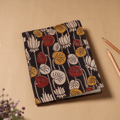 Black - Kalamkari Fabric Cover Handmade Paper Notebook (9 x 7 in)