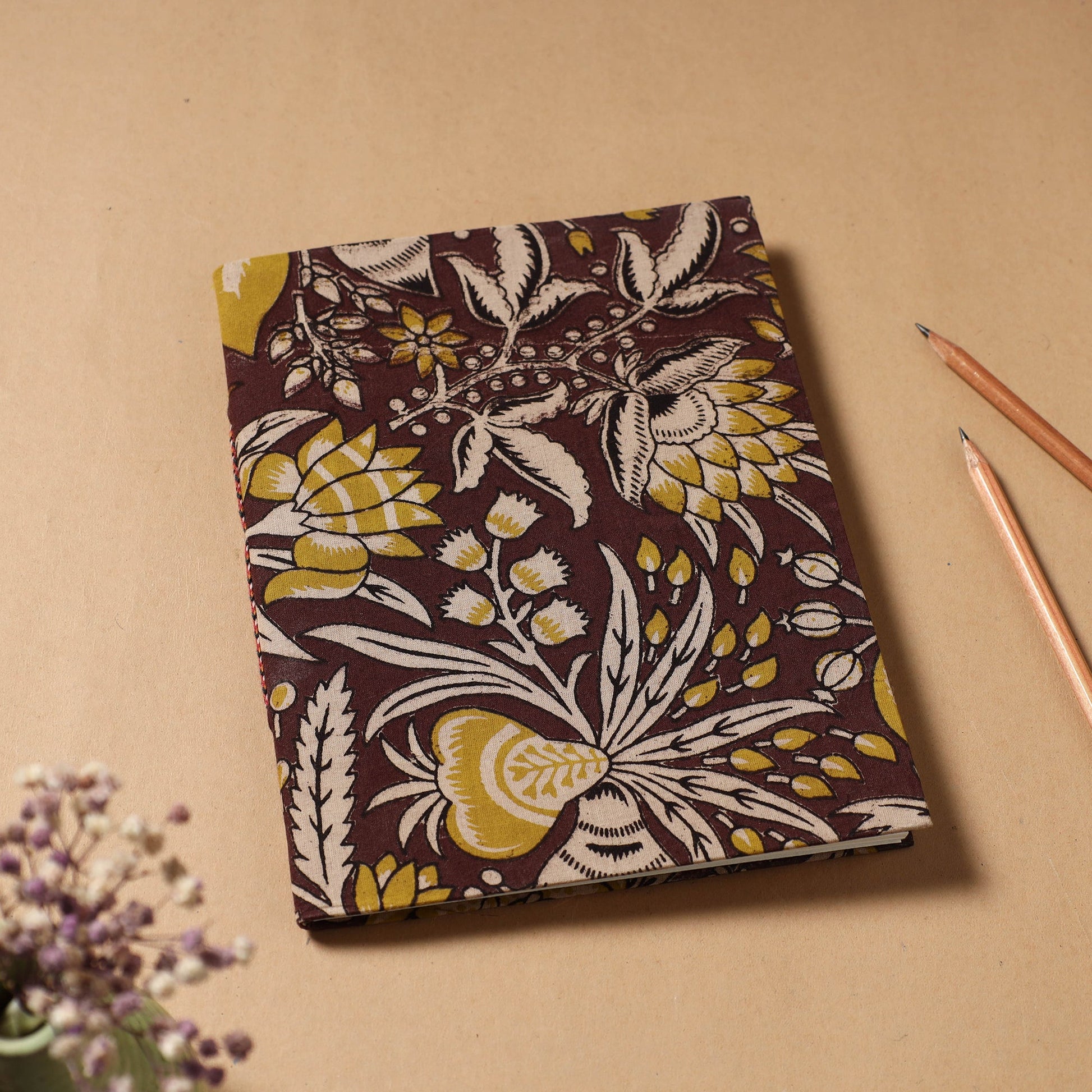 Brown - Kalamkari Fabric Cover Handmade Paper Notebook (9 x 7 in)