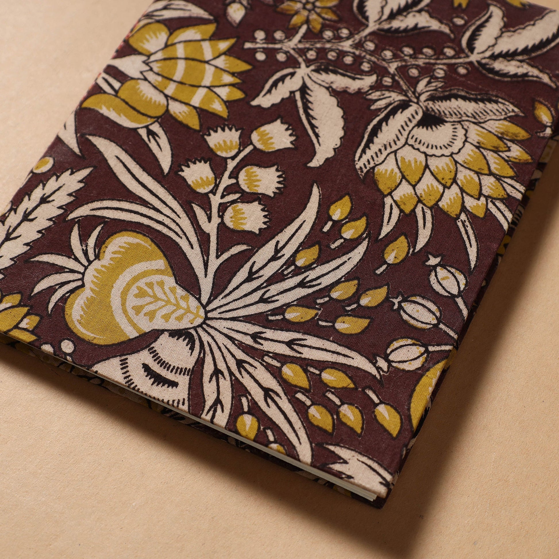 Brown - Kalamkari Fabric Cover Handmade Paper Notebook (9 x 7 in)