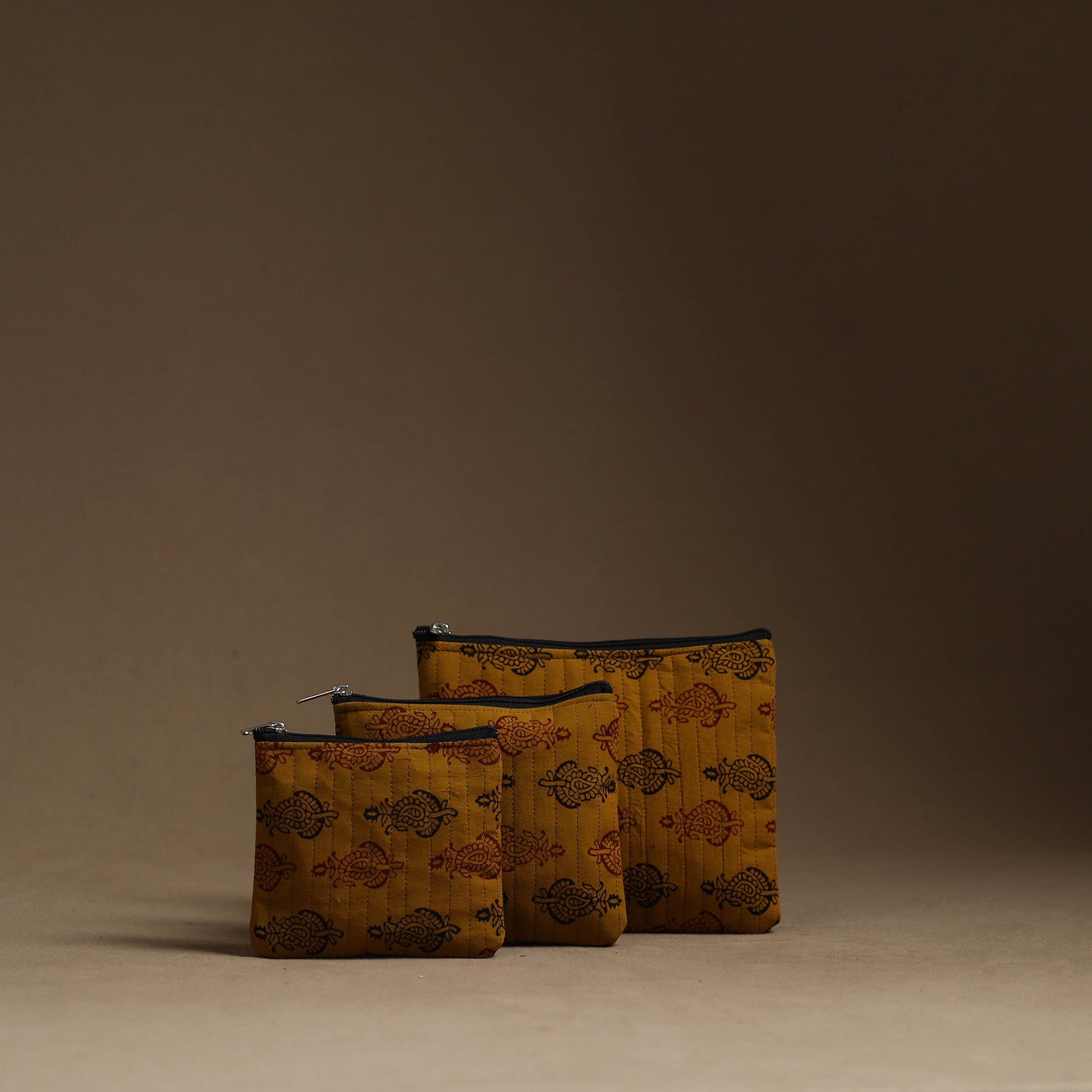 Brown - Handmade Cotton Multipurpose Utility Pouches (set of 3) 49