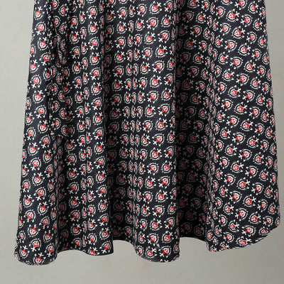 Black - Sanganeri Block Printed Cotton Wrap Around Skirt 32