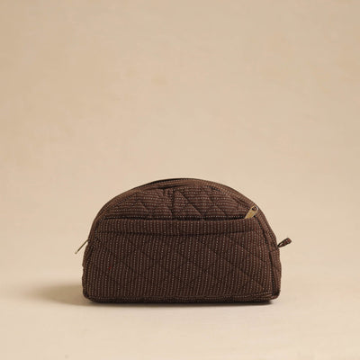 Brown - Handcrafted Cotton Quilted Cosmetic Pouch 02
