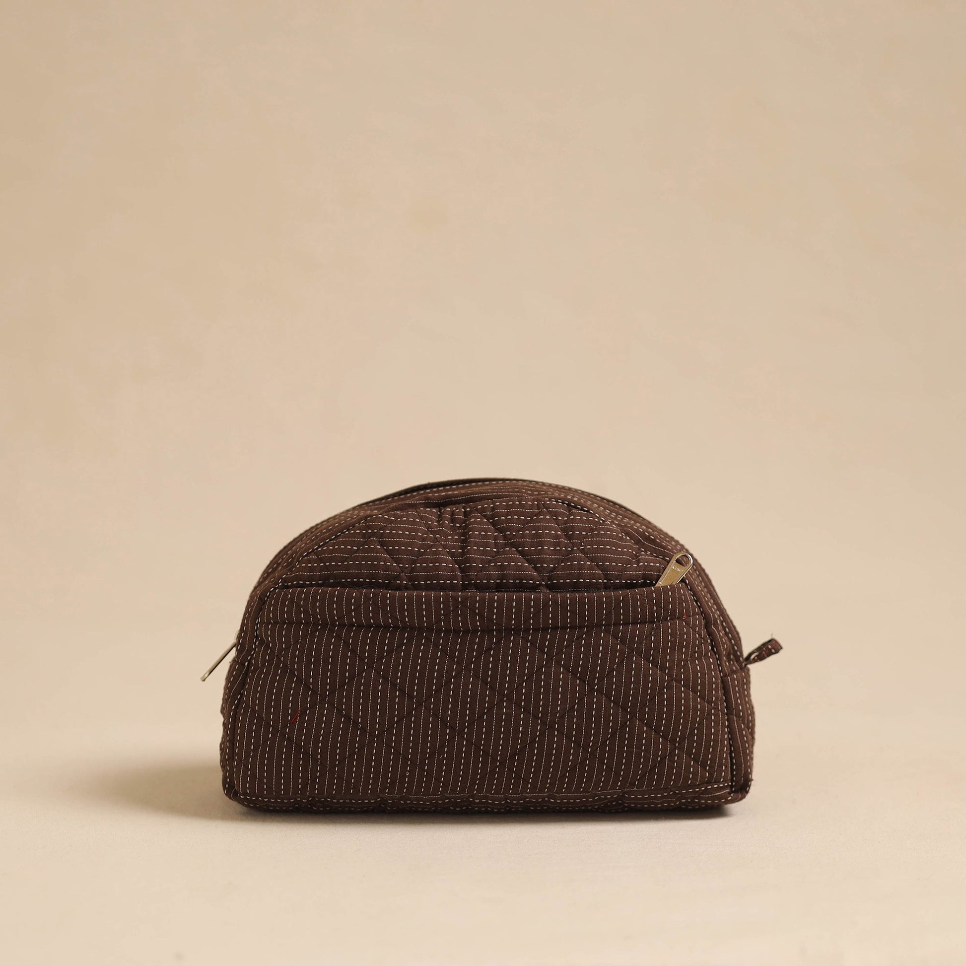 Brown - Handcrafted Cotton Quilted Cosmetic Pouch 02