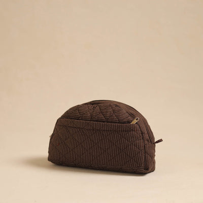 Brown - Handcrafted Cotton Quilted Cosmetic Pouch 02