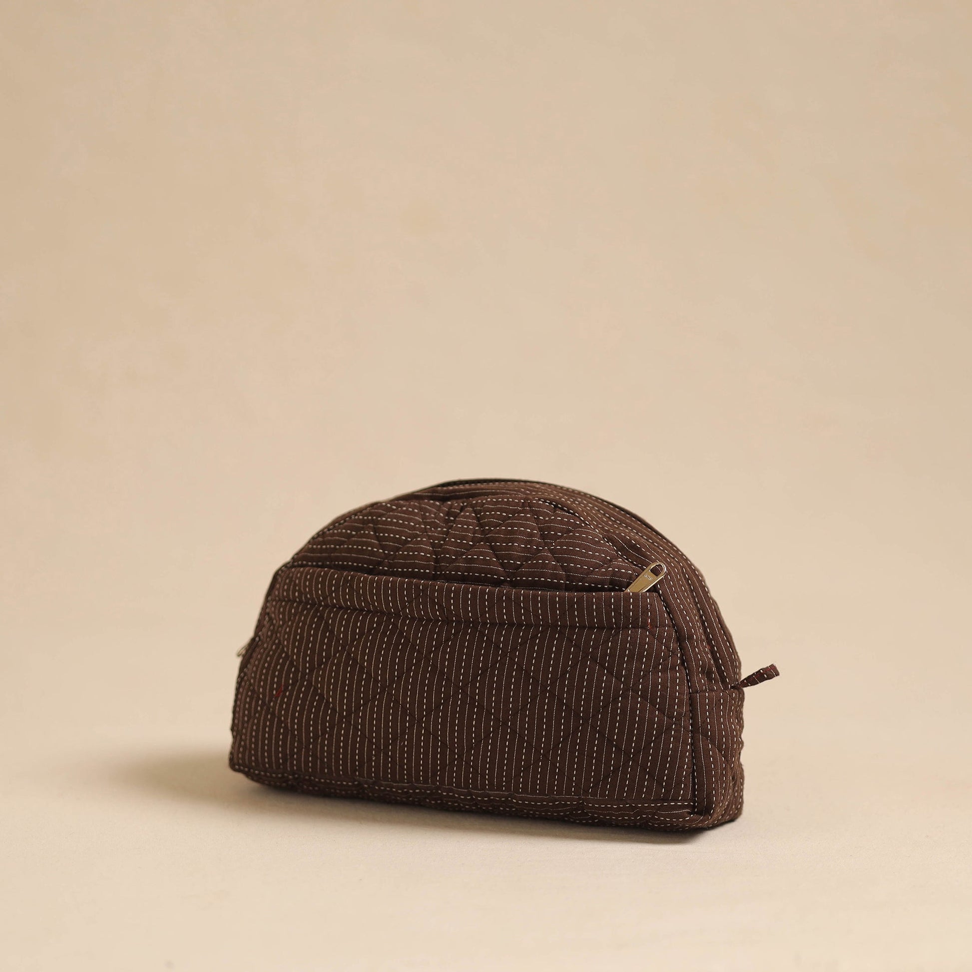 Brown - Handcrafted Cotton Quilted Cosmetic Pouch 02