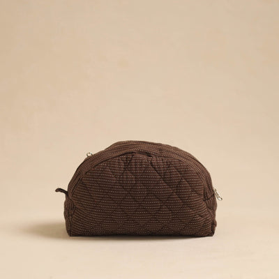 Brown - Handcrafted Cotton Quilted Cosmetic Pouch 02