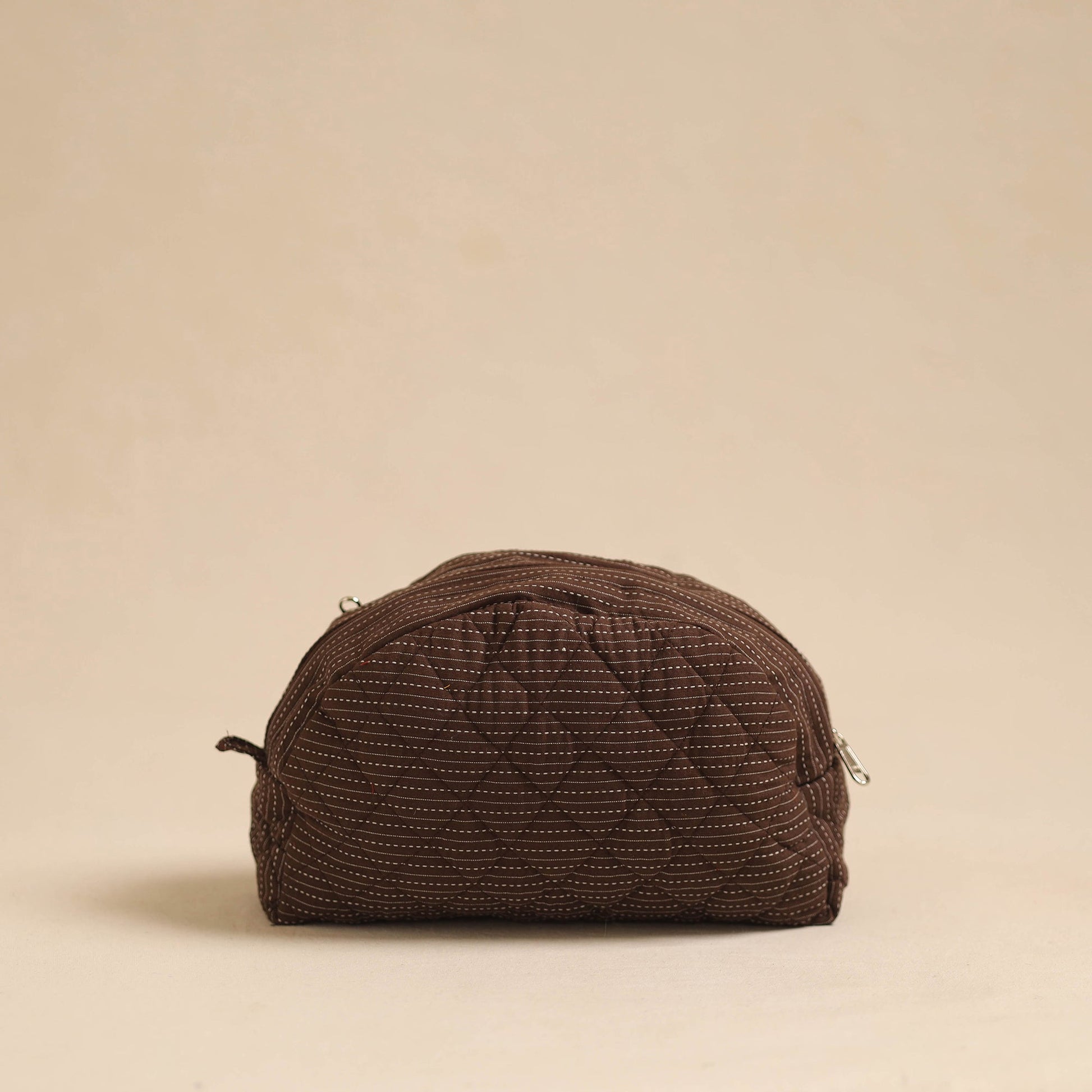 Brown - Handcrafted Cotton Quilted Cosmetic Pouch 02