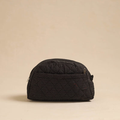 Black - Handcrafted Cotton Quilted Cosmetic Pouch 04