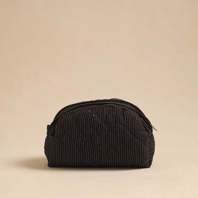 Black - Handcrafted Cotton Quilted Cosmetic Pouch 04