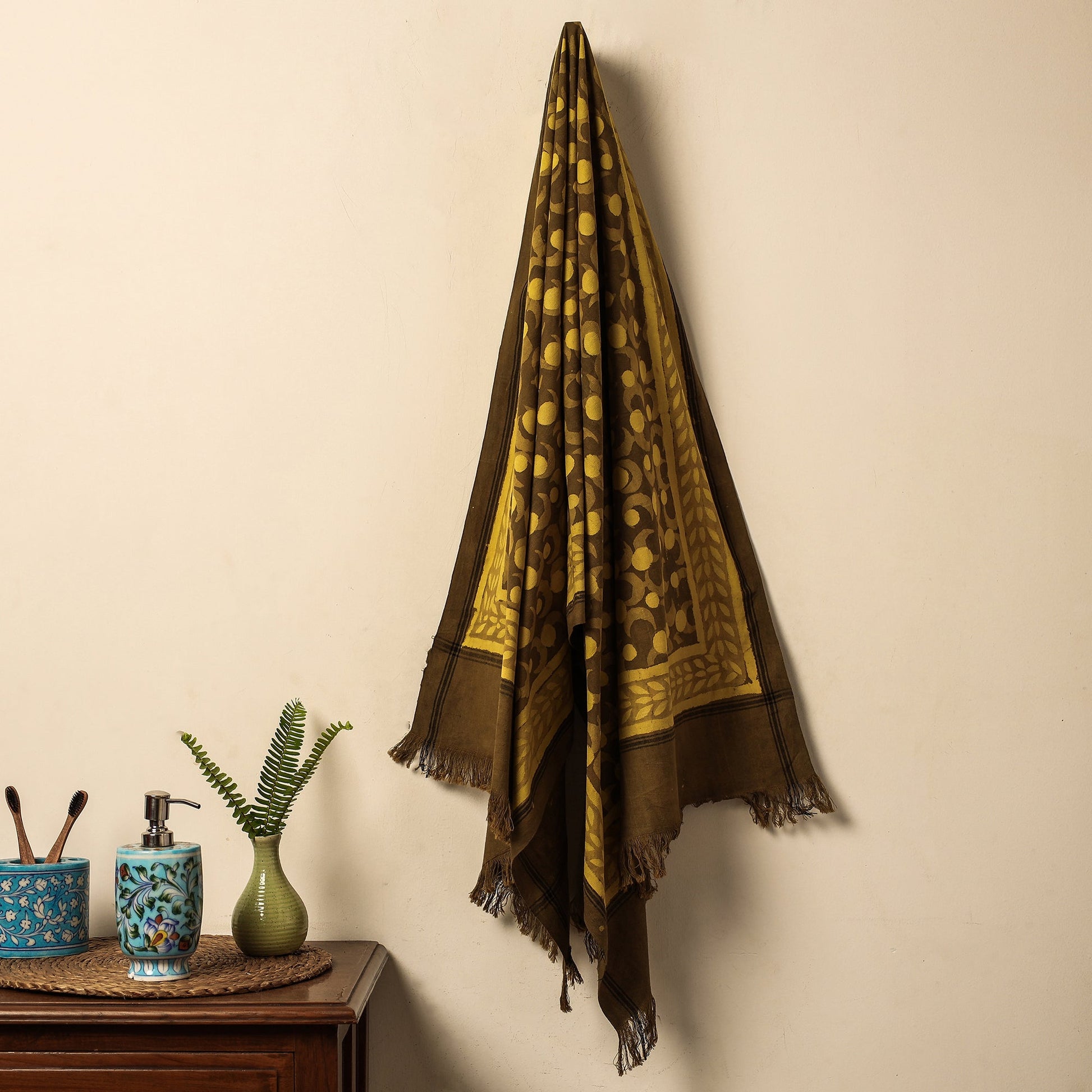 Brown - Jhiri Handloom Hand Block Printed Pure Cotton Towel