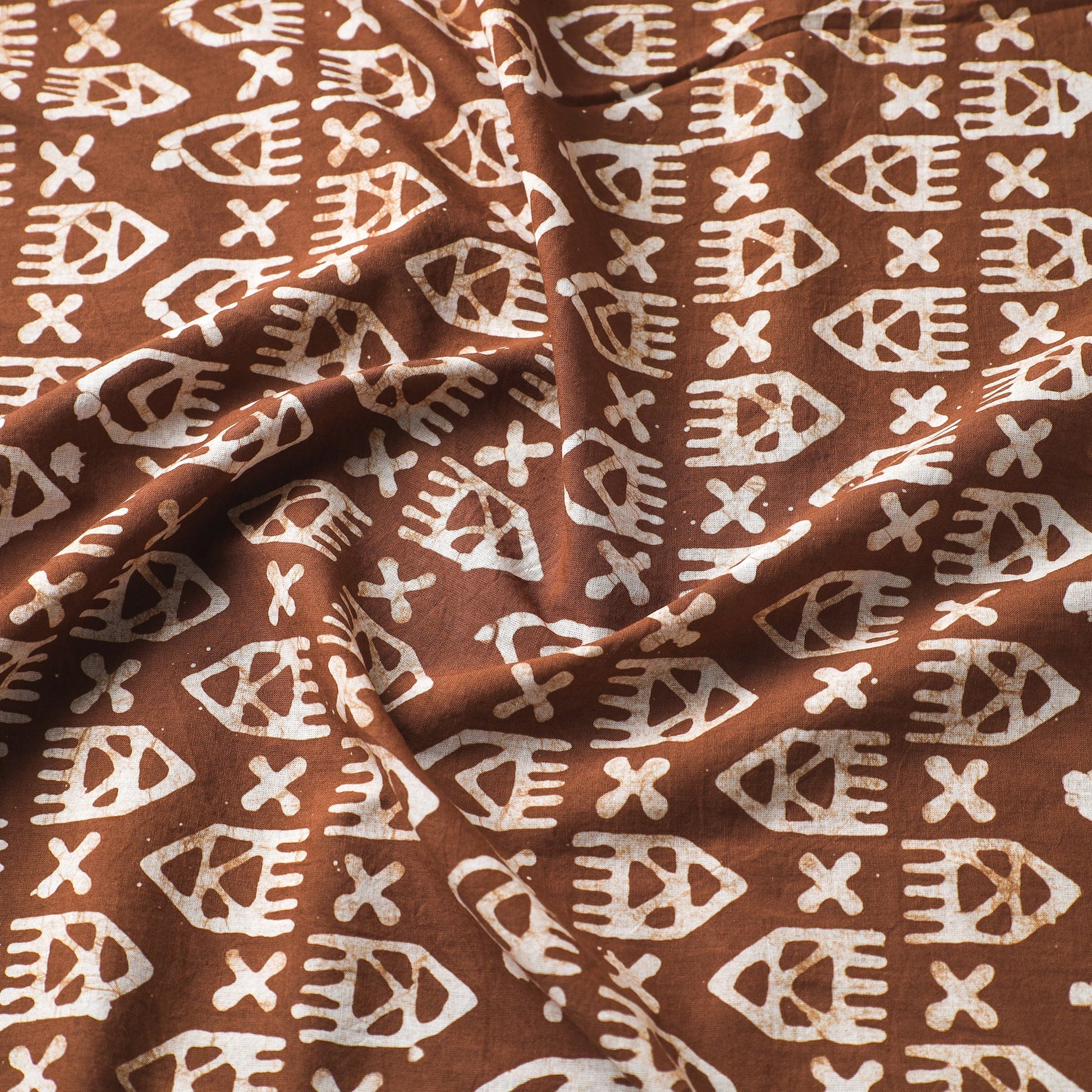 Brown - Hand Printed Cotton Batik Fabric 36