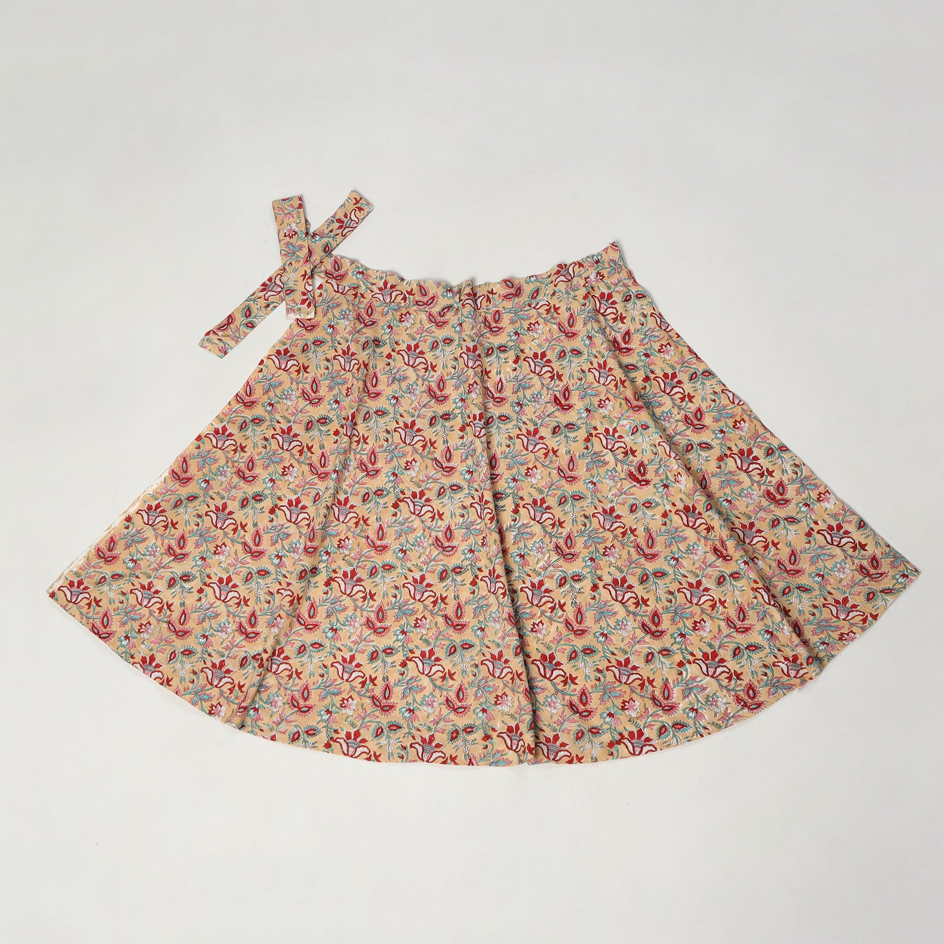 Beige - Sanganeri Block Printed Cotton Wrap Around Skirt 03