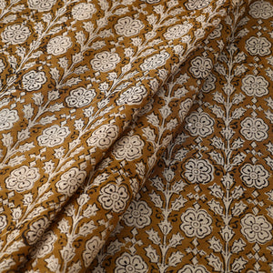 Brown - Hand Block Print Chanderi Silk Bagru Fabric 02