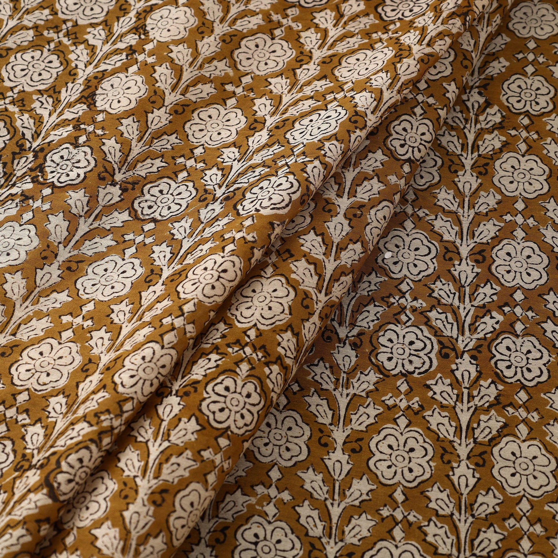Brown - Hand Block Print Chanderi Silk Bagru Fabric 02