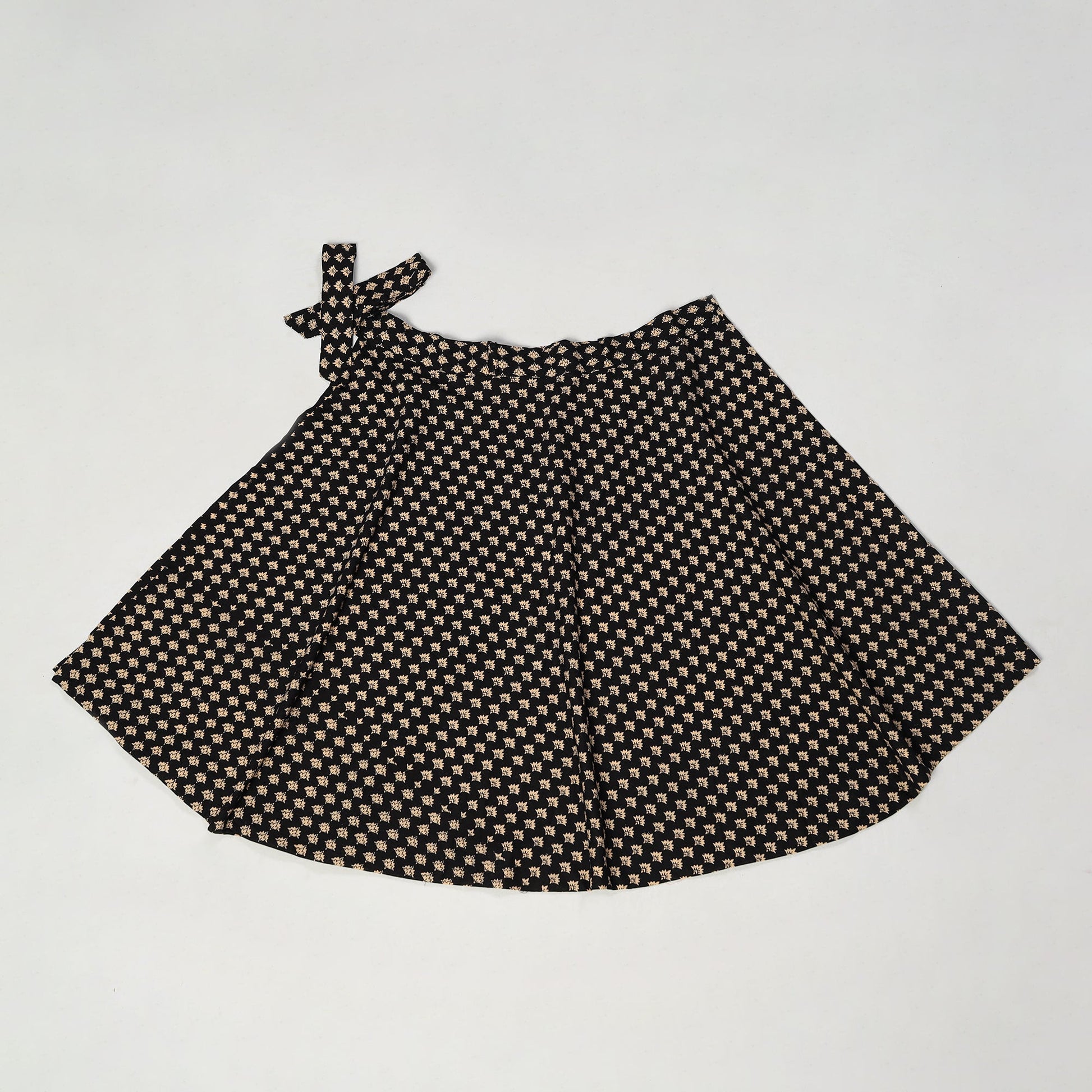 Black - Sanganeri Block Printed Cotton Wrap Around Skirt 10