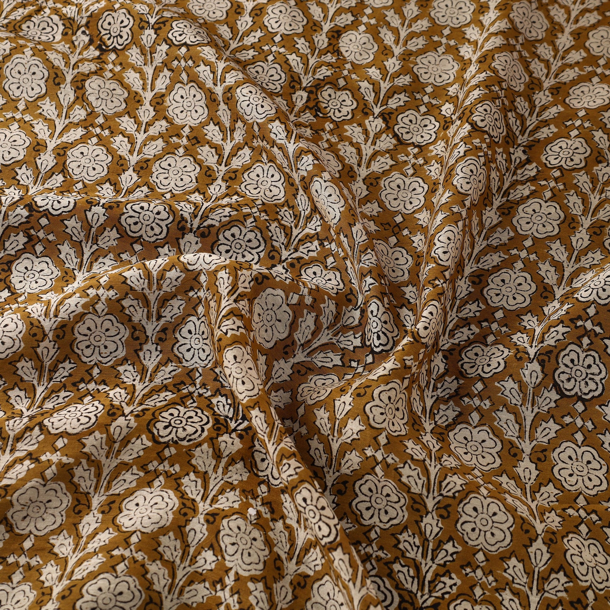 Brown - Hand Block Print Chanderi Silk Bagru Fabric 02