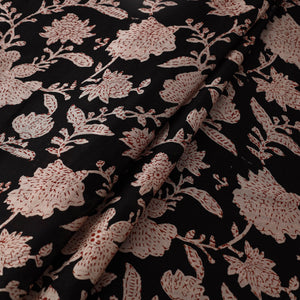 Black - Hand Block Print Chanderi Silk Bagru Fabric 01