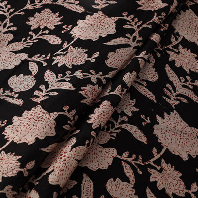 Black - Hand Block Print Chanderi Silk Bagru Fabric 01