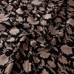 Black - Hand Block Print Chanderi Silk Bagru Fabric 01