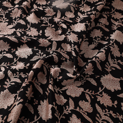 Black - Hand Block Print Chanderi Silk Bagru Fabric 01