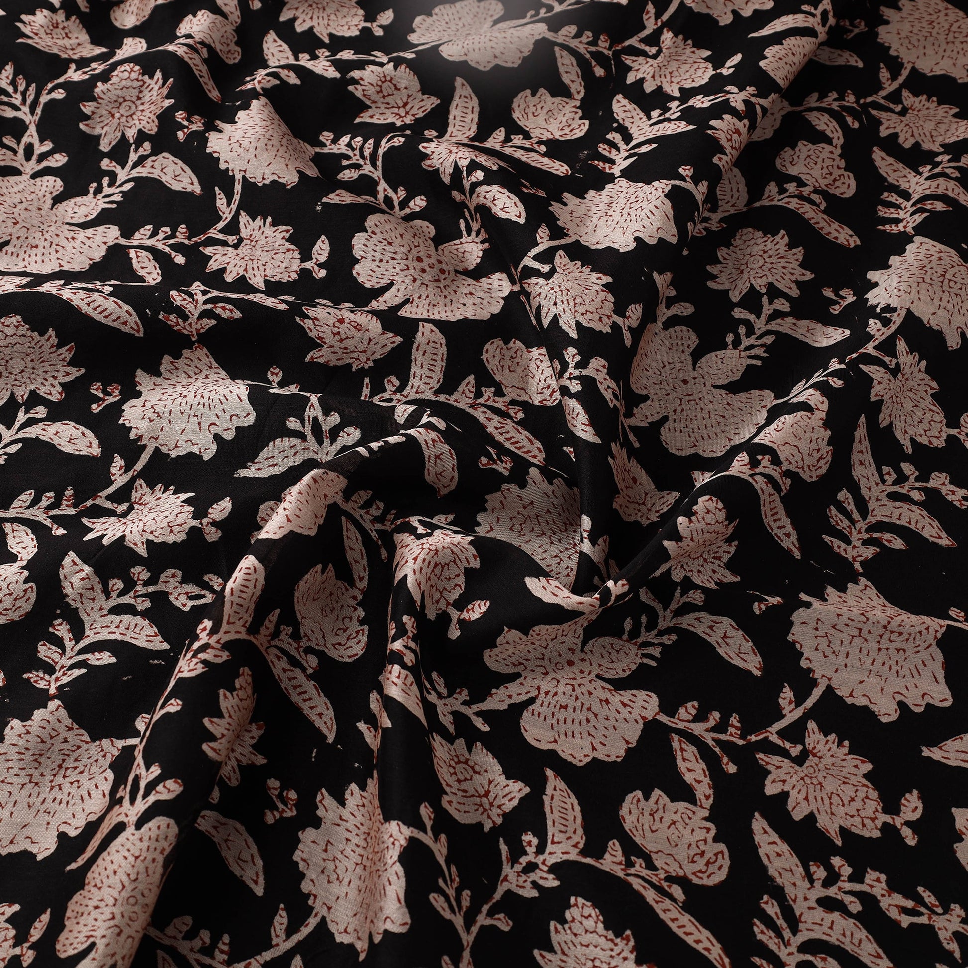 Black - Hand Block Print Chanderi Silk Bagru Fabric 01