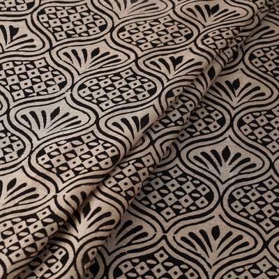 Beige - Hand Block Print Chanderi Silk Bagru Fabric 03