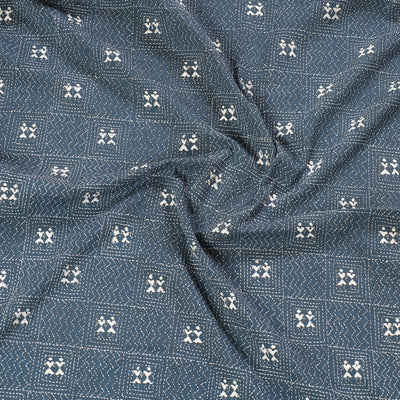 Blue - Bengal Kantha Embroidery Cotton Blouse Piece 88