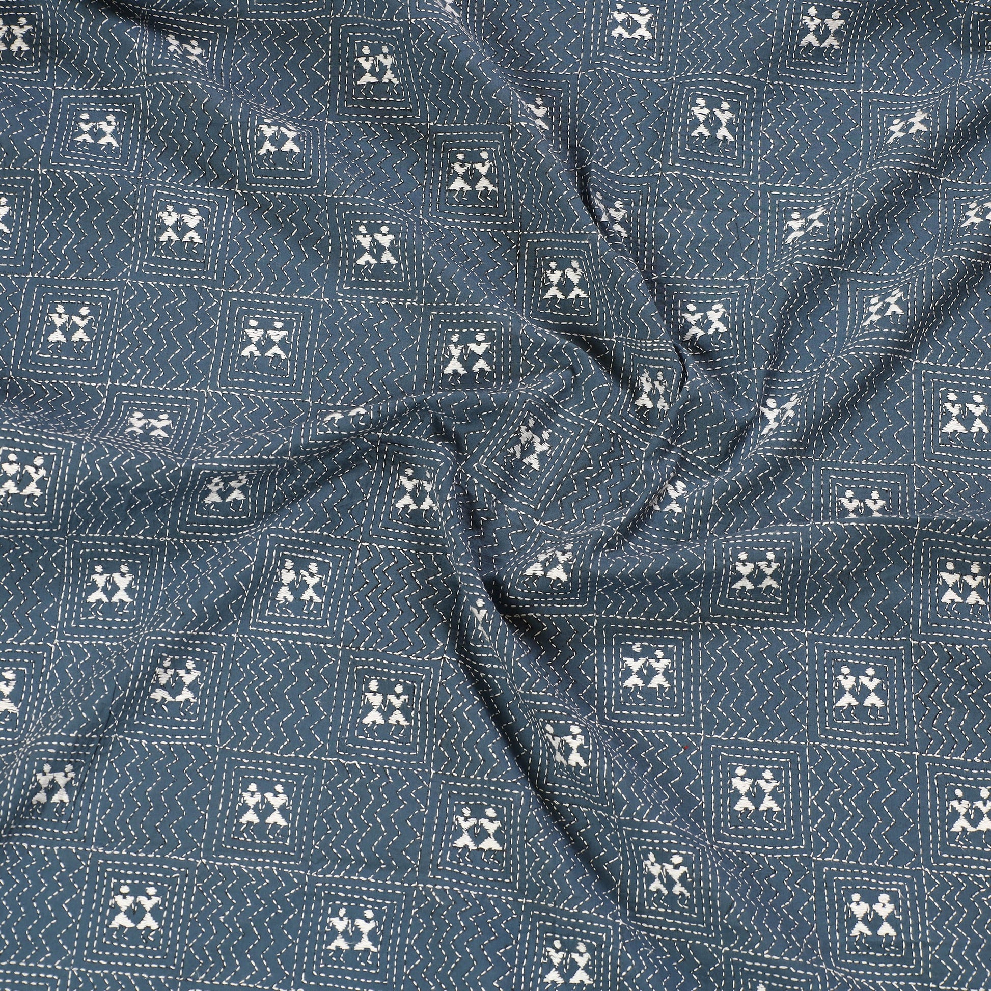 Blue - Bengal Kantha Embroidery Cotton Blouse Piece 88