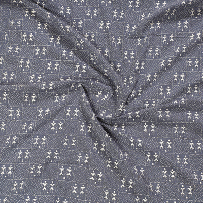 Blue - Bengal Kantha Embroidery Cotton Blouse Piece 87