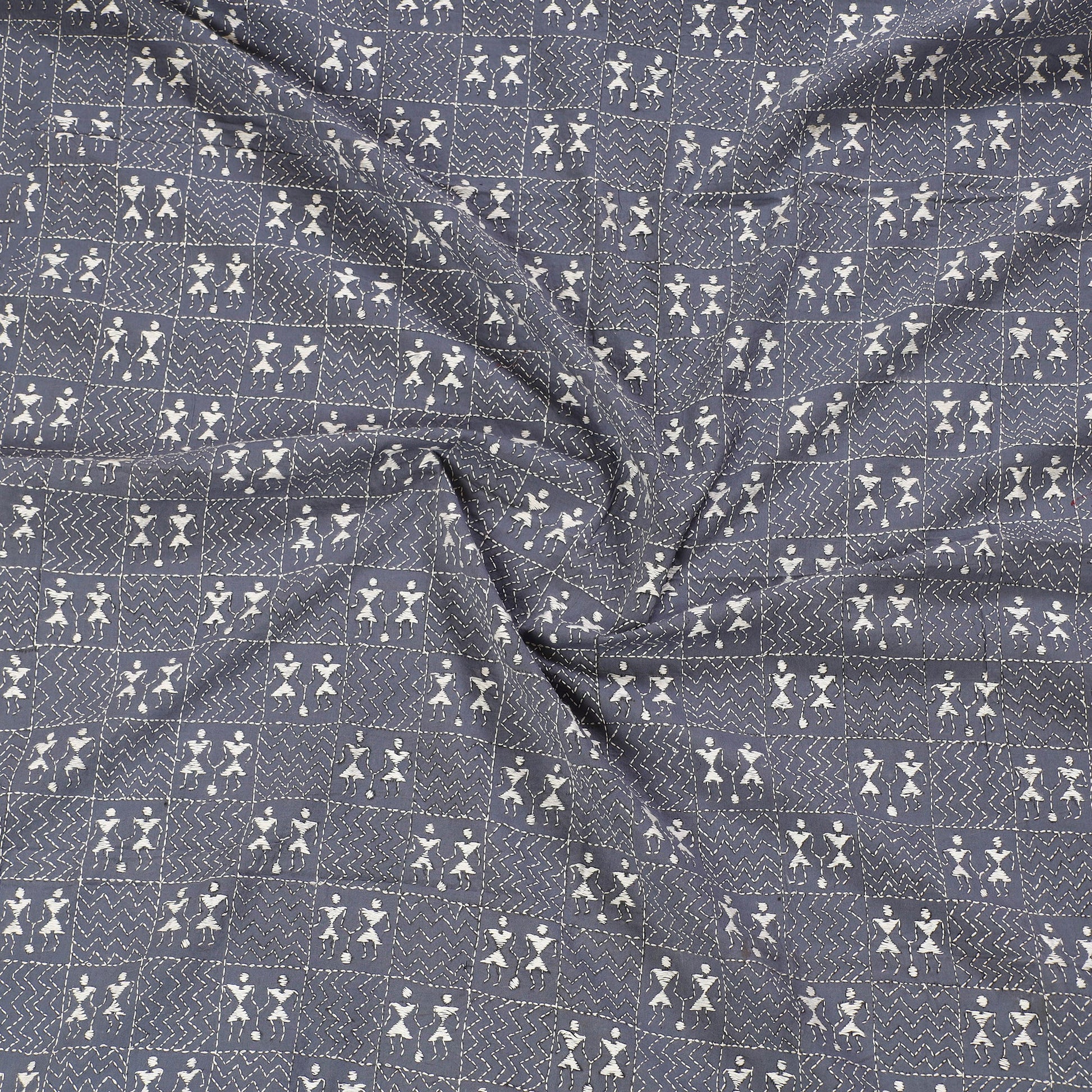Blue - Bengal Kantha Embroidery Cotton Blouse Piece 87