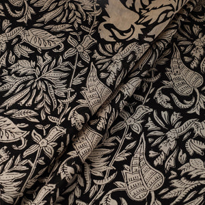 Black - Hand Block Print Chanderi Silk Bagru Fabric 05